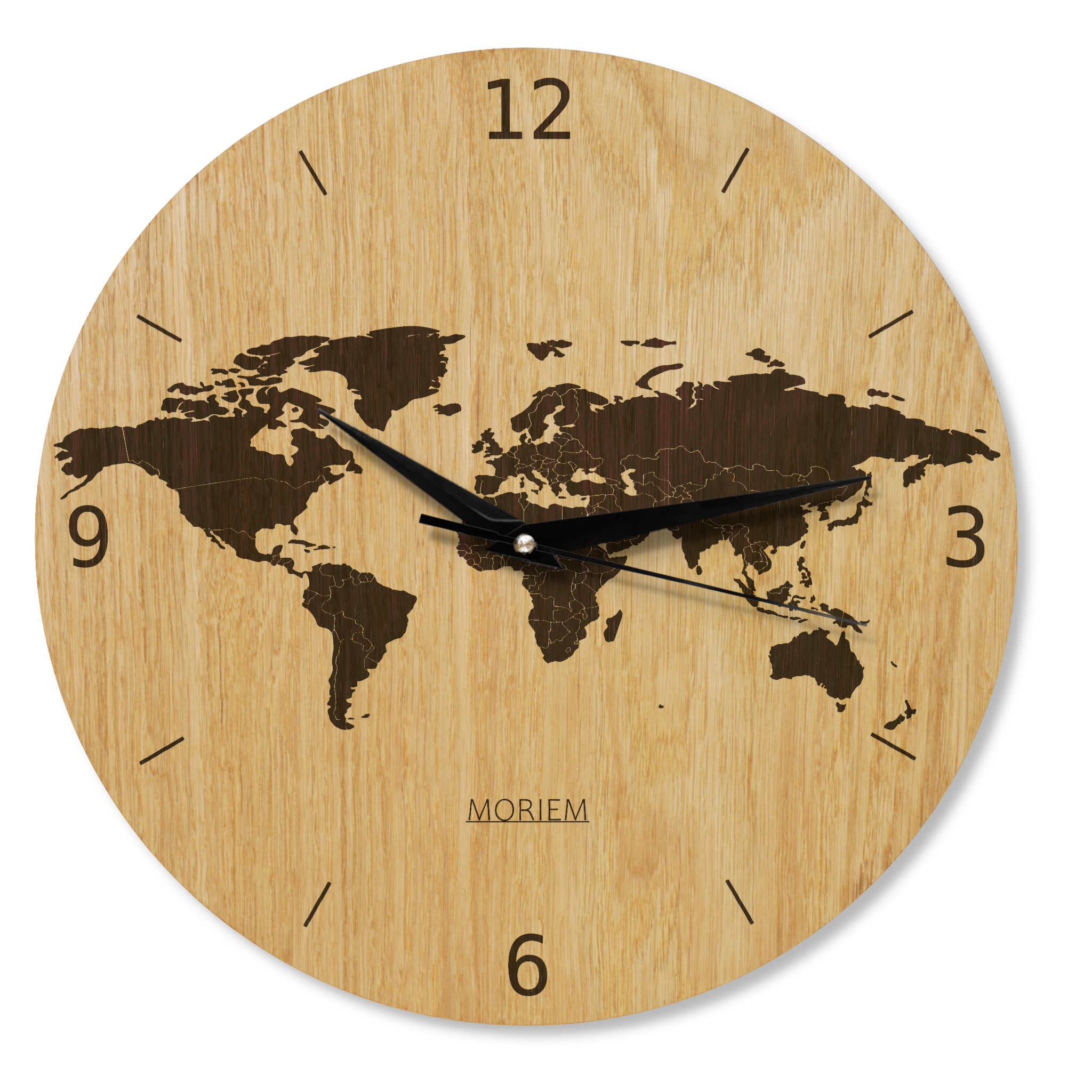 Wanduhr Weltkarte aus Holz- Wohnzimmeruhr mit Weltkarten Motive - 30 cm/40 cm groß