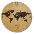Wanduhr Weltkarte aus Holz- Wohnzimmeruhr mit Weltkarten Motive - 30 cm/40 cm groß