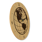 Wanduhr Weltkarte aus Holz- Wohnzimmeruhr mit Globus Motive - 30 cm/40 cm groß