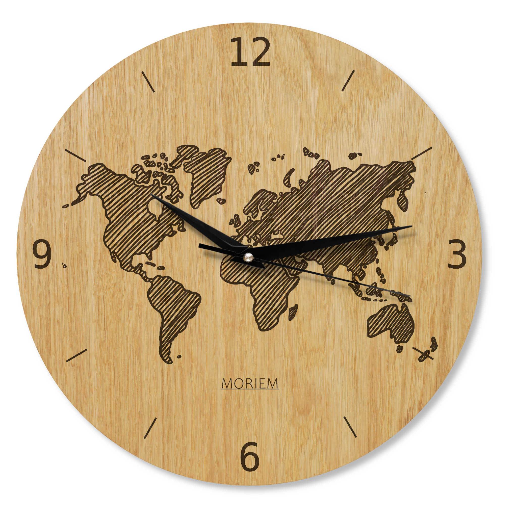 Wanduhr Skizzierte Weltkarte  - Wohnzimmeruhr modernes Design - 30 cm/40 cm groß