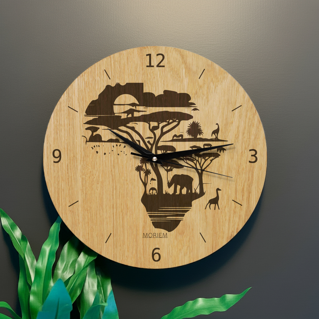 Wanduhr Afrika - Wohnzimmeruhr Holz - moderne Wohnzimmeruhr Eiche - 30 cm/40 cm groß