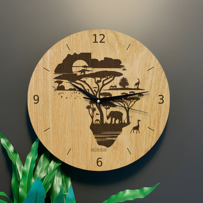 Wanduhr Afrika - Wohnzimmeruhr Holz - moderne Wohnzimmeruhr Eiche - 30 cm/40 cm groß