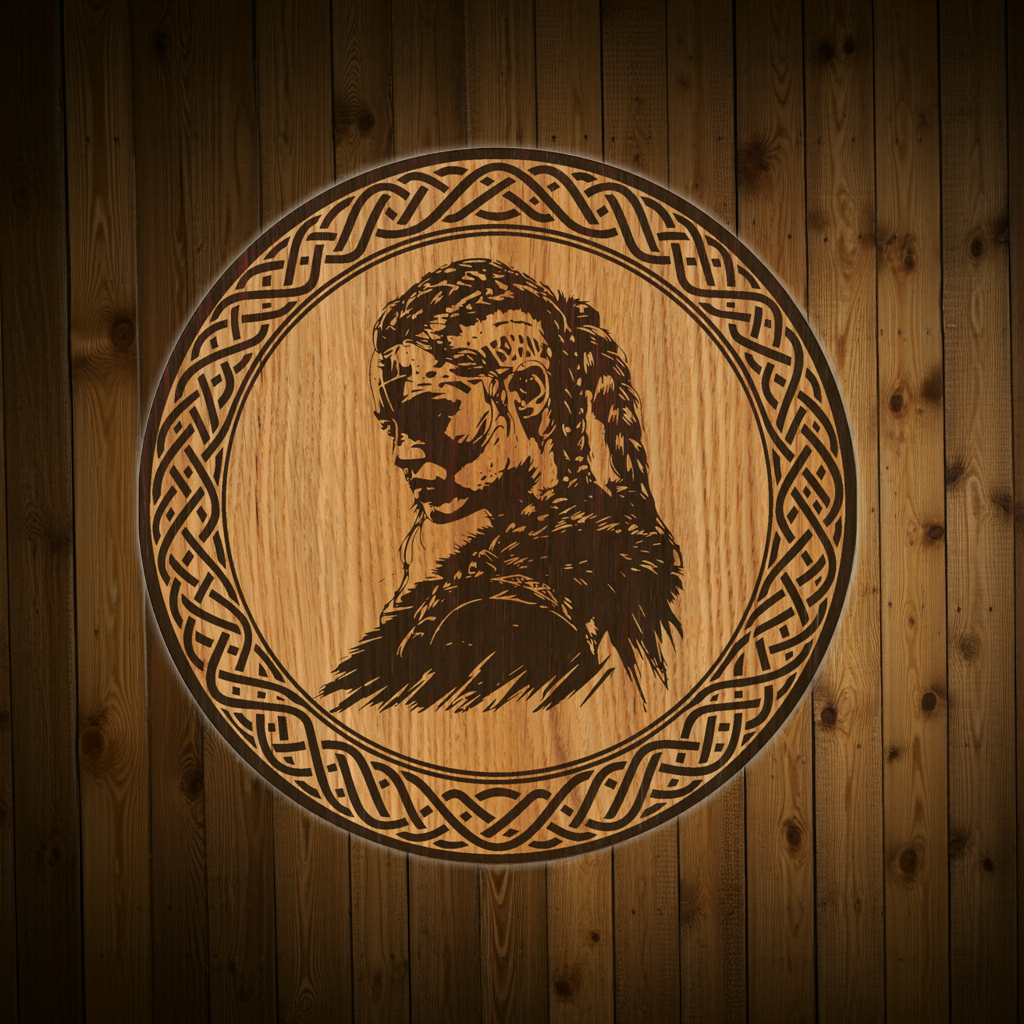 Holzbild Wikinger Kriegerin - Wandbild Wikinger Frau - 30/40 cm