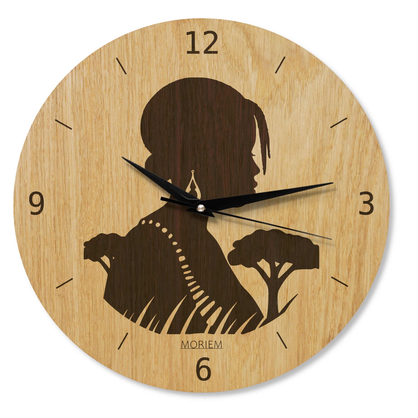 Wanduhr Afrika - Frau Siluette - Wohnzimmeruhr Holz - moderne Wohnzimmeruhr Eiche - 30 cm/40 cm groß