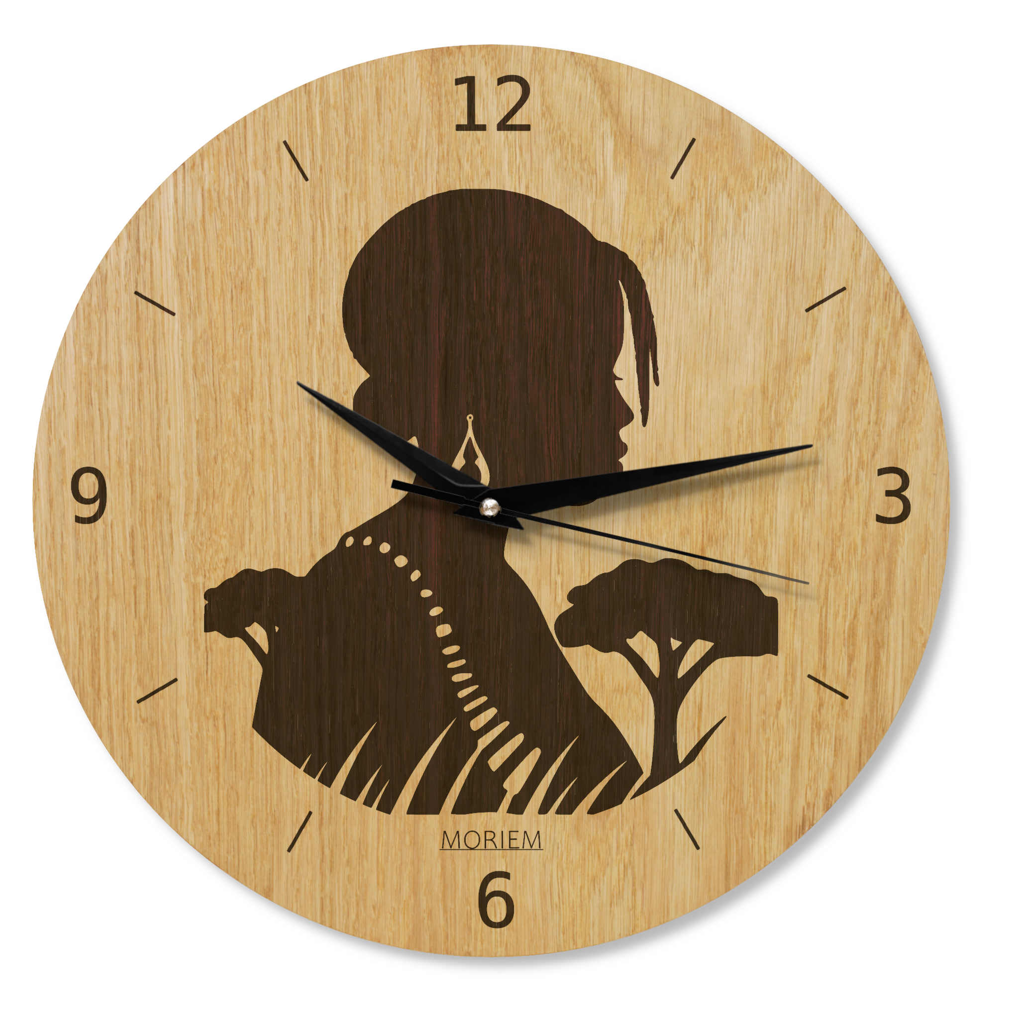 Wanduhr Afrika - Frau Siluette - Wohnzimmeruhr Holz - moderne Wohnzimmeruhr Eiche - 30 cm/40 cm groß