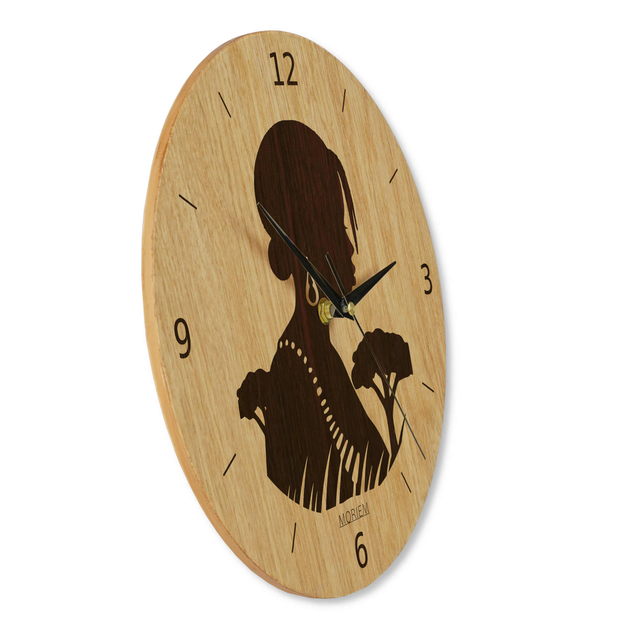 Wanduhr Afrika - Frau Siluette - Wohnzimmeruhr Holz - moderne Wohnzimmeruhr Eiche - 30 cm/40 cm groß