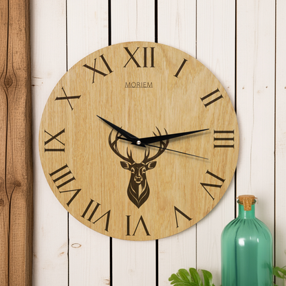 Wanduhr Hirsch Vintage - Wohnzimmeruhr mit Hirschkopf Motiv - 30 cm/40 cm groß