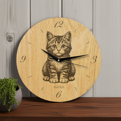 Wanduhr Katze - Wanduhr aus Holz mit Katzenmotiv - Wohnzimmeruhr 30 cm/40 cm