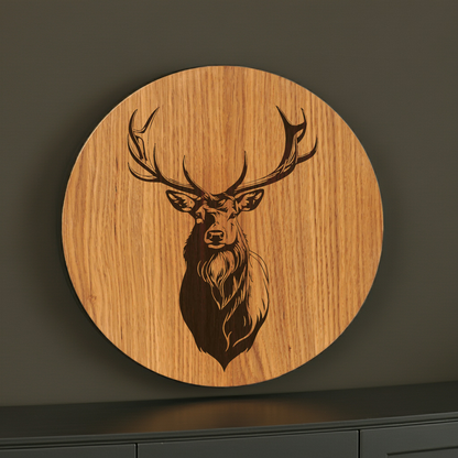 Hirsch Bild rustikal - Wanddeko mit Hirsch Motiv auf Eichenholz - 30/40 cm groß