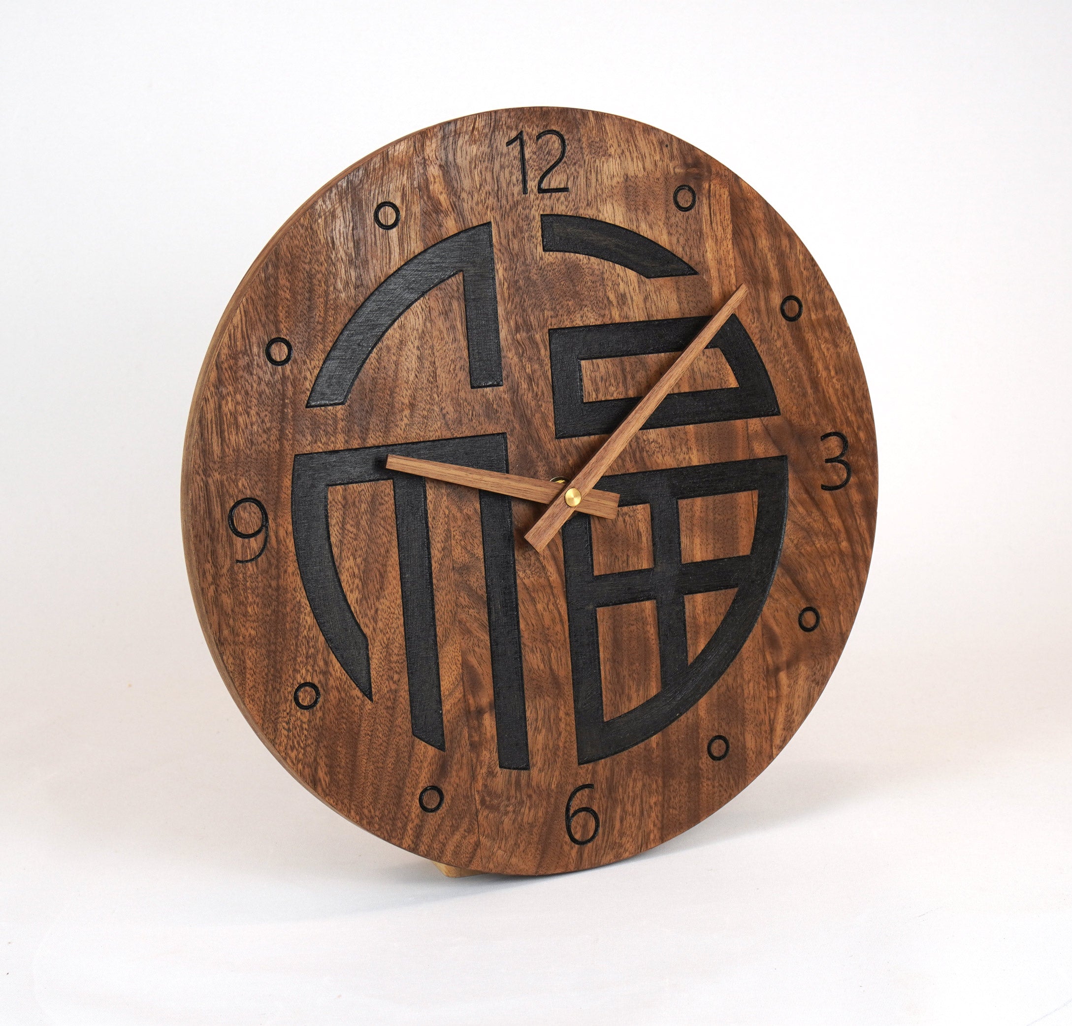 Wanduhr aus Holz ausgefallenes design Fengh Shui Symbol "Happiness" klein 30cm