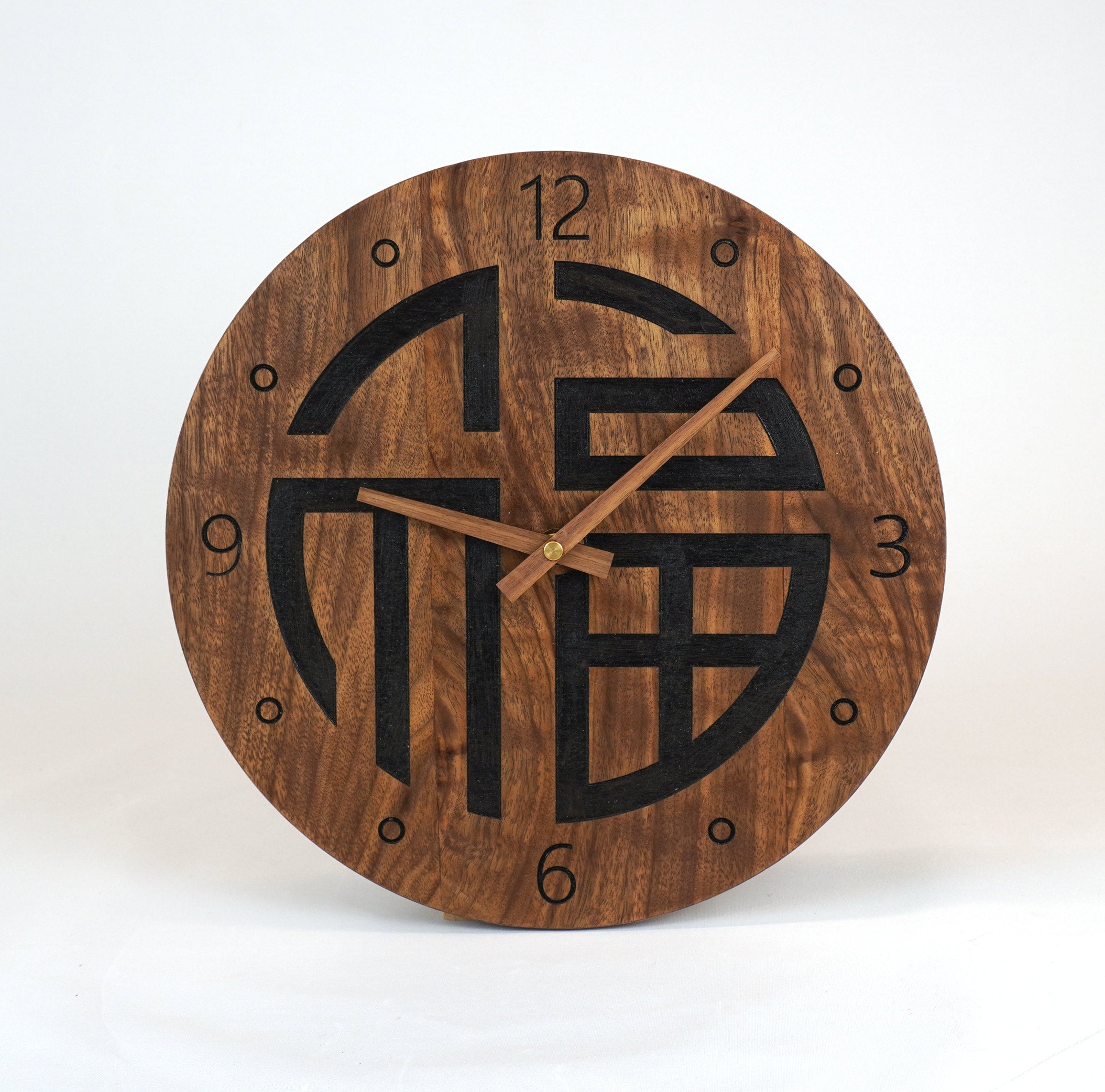 Wanduhr aus Holz ausgefallenes design Fengh Shui Symbol "Happiness" klein 30cm