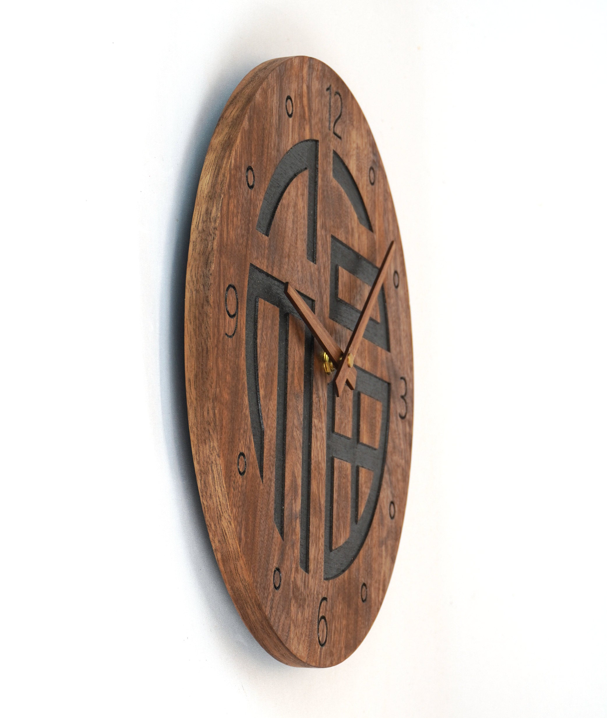 Wanduhr aus Holz ausgefallenes design Fengh Shui Symbol "Happiness" klein 30cm