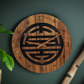Chinesische Wanduhr mit Shou Longevity Symbol, Wohnzimmeruhr aus Holz, modern rustikal