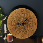 Wanduhr mit Sternzeichen aus Holz - moderne Uhr -Wohnzimmeruhr rustikales Design " Astrologie/Tierkreis " 30cm