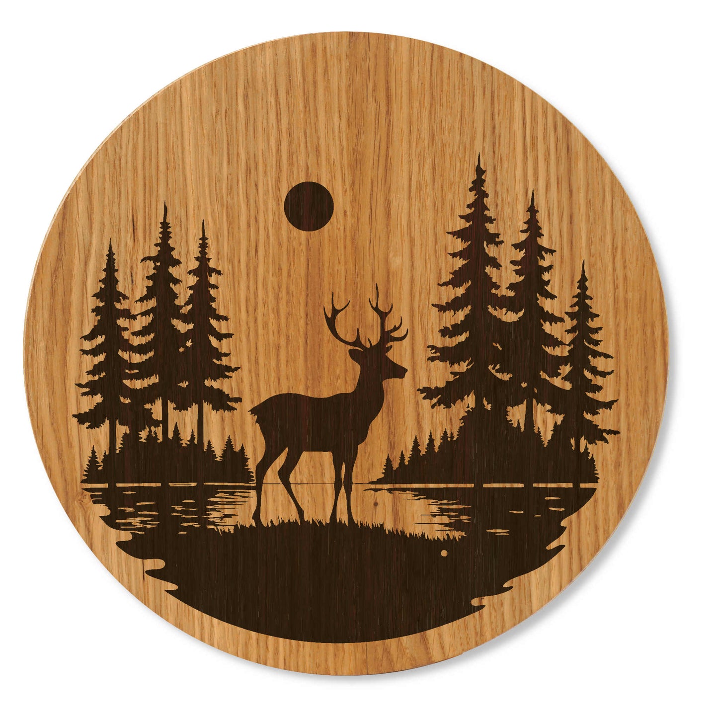 Holzbild - Wandbild Bergmotiv mit Hirsch im Wald - 30/40 cm groß
