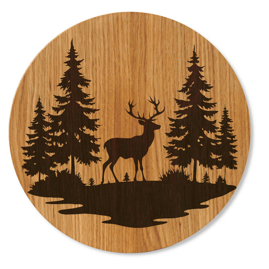Wandbild Bergmotiv mit Hirsch im Wald - 30/40 cm groß