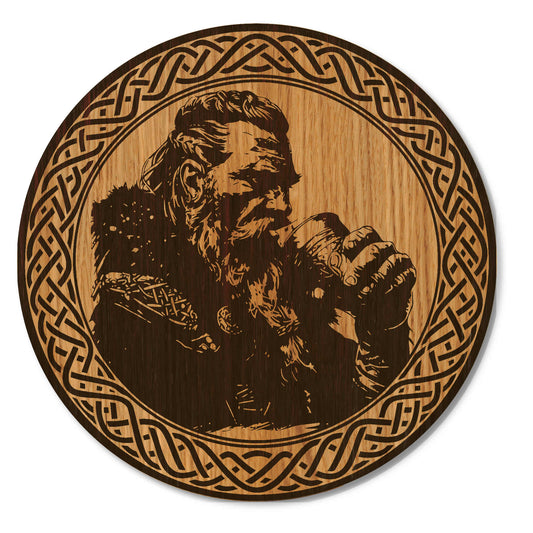 Holzbild Wikinger Krieger - Wandbild Wikingermann mit Kelch - 30/40 cm