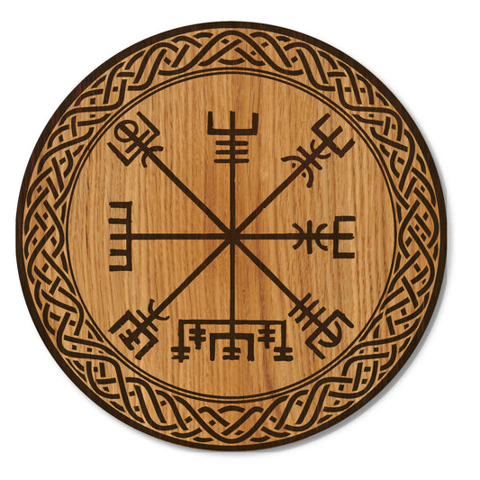 Holzbild Wikinger Kompass - Wandbild Vegvísir auf Holz - 30/40 cm