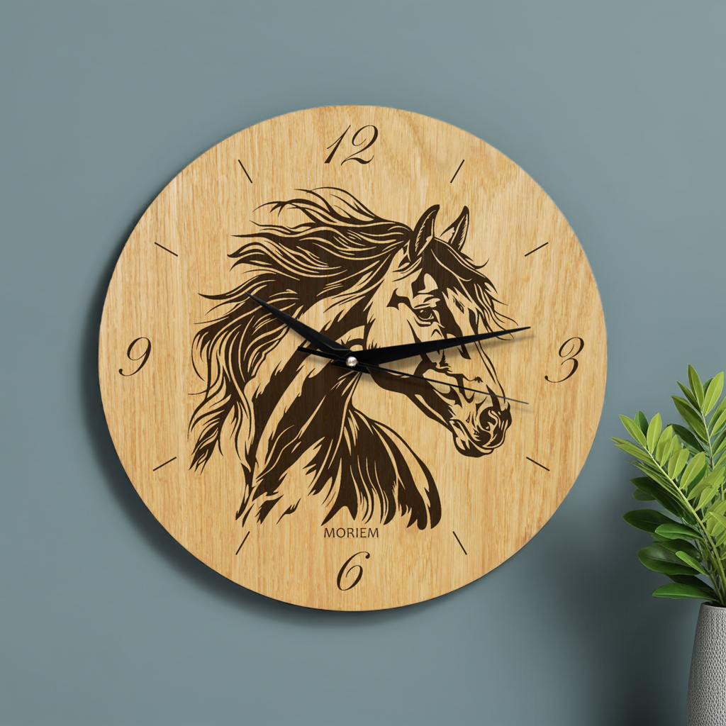 Pferde Wanduhr aus Holz - Wohnzimmeruhr Vintage Motive- 30 cm/ XL 40 cm groß