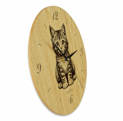 Wanduhr Katze - Wanduhr aus Holz mit Katzenmotiv - Wohnzimmeruhr 30 cm/40 cm