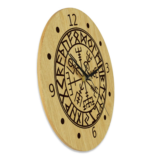 Wanduhr aus Holz -Handgefertigt Echtholz furniert Wikinger Kompass 30cm