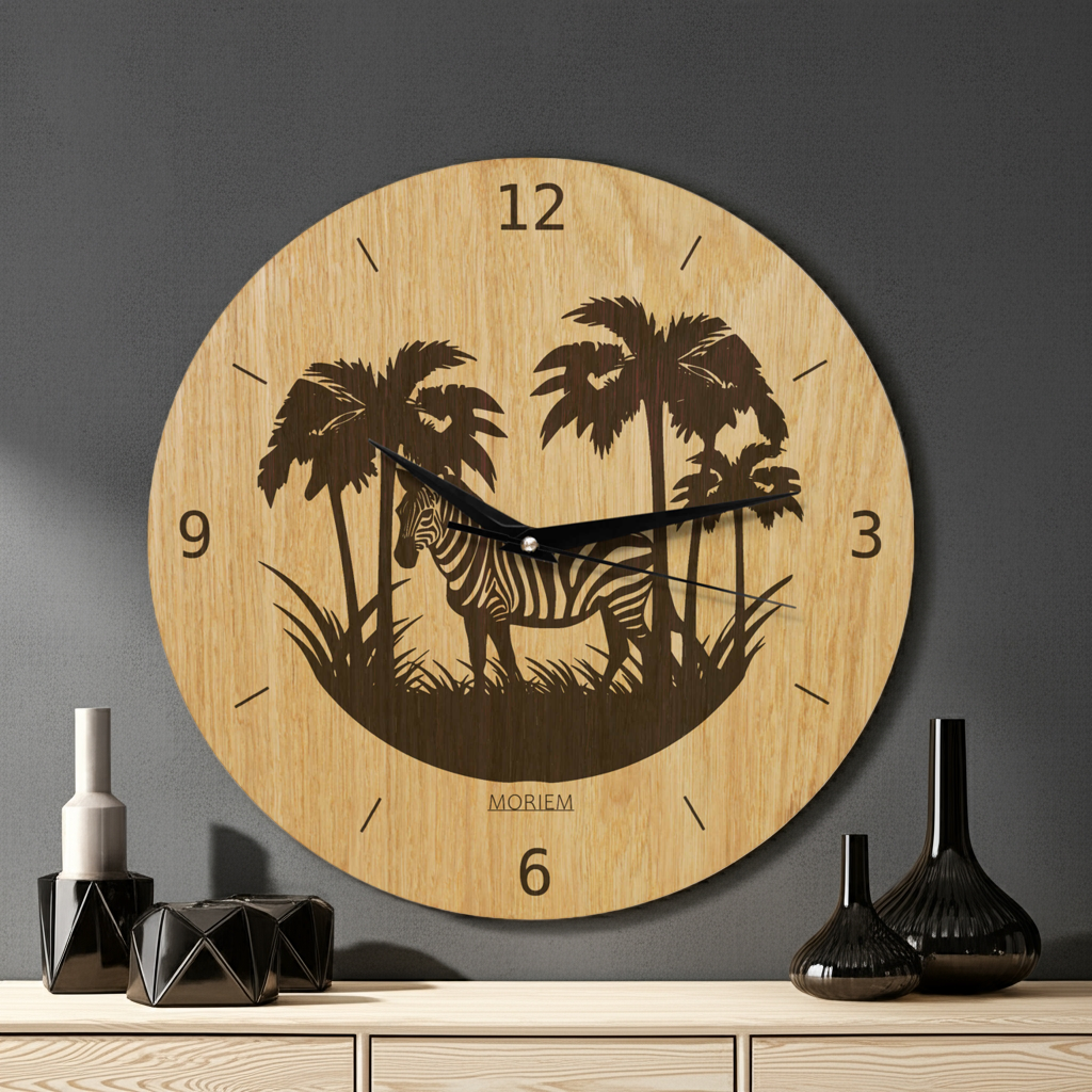 Wanduhr Afrika Zebra - Wohnzimmeruhr Holz - moderne Wohnzimmeruhr Eiche - 30 cm/40 cm groß
