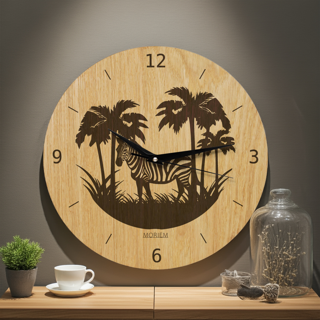 Wanduhr Afrika Zebra - Wohnzimmeruhr Holz - moderne Wohnzimmeruhr Eiche - 30 cm/40 cm groß