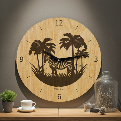 Wanduhr Afrika Zebra - Wohnzimmeruhr Holz - moderne Wohnzimmeruhr Eiche - 30 cm/40 cm groß