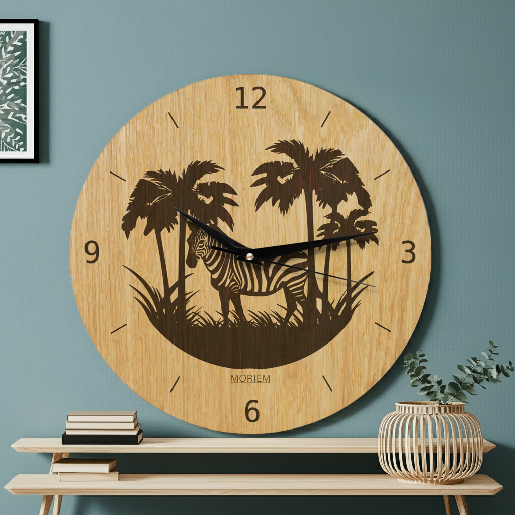 Wanduhr Afrika Zebra - Wohnzimmeruhr Holz - moderne Wohnzimmeruhr Eiche - 30 cm/40 cm groß