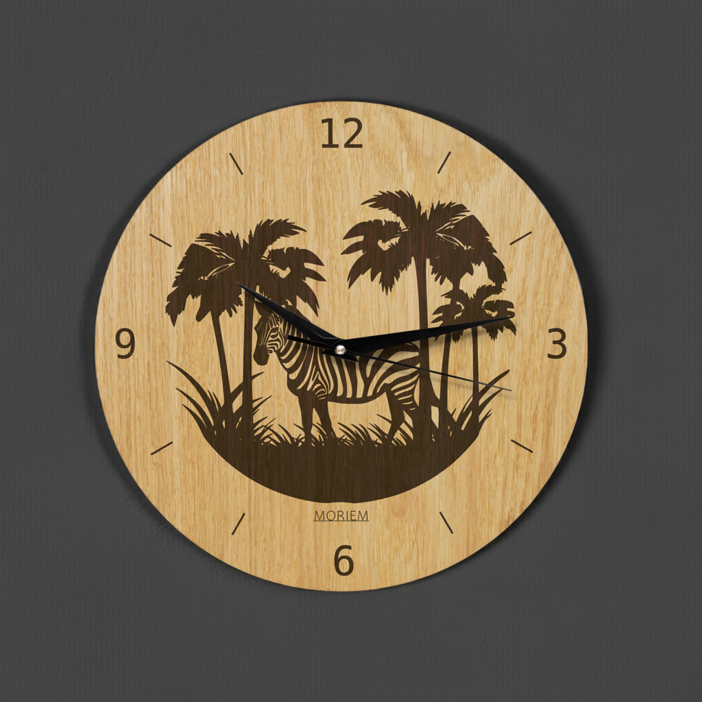 Wanduhr Afrika Zebra - Wohnzimmeruhr Holz - moderne Wohnzimmeruhr Eiche - 30 cm/40 cm groß