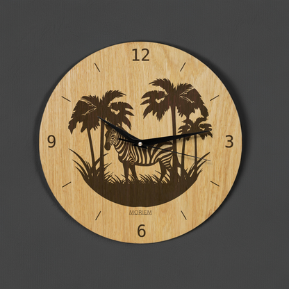 Wanduhr Afrika Zebra - Wohnzimmeruhr Holz - moderne Wohnzimmeruhr Eiche - 30 cm/40 cm groß