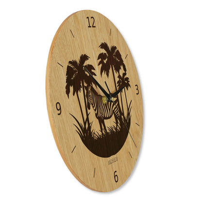 Wanduhr Afrika Zebra - Wohnzimmeruhr Holz - moderne Wohnzimmeruhr Eiche - 30 cm/40 cm groß