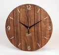 Wanduhr Holz Nussbaum - Wohnzimmeruhr rustikales modernes Design weiße Gravur 30cm