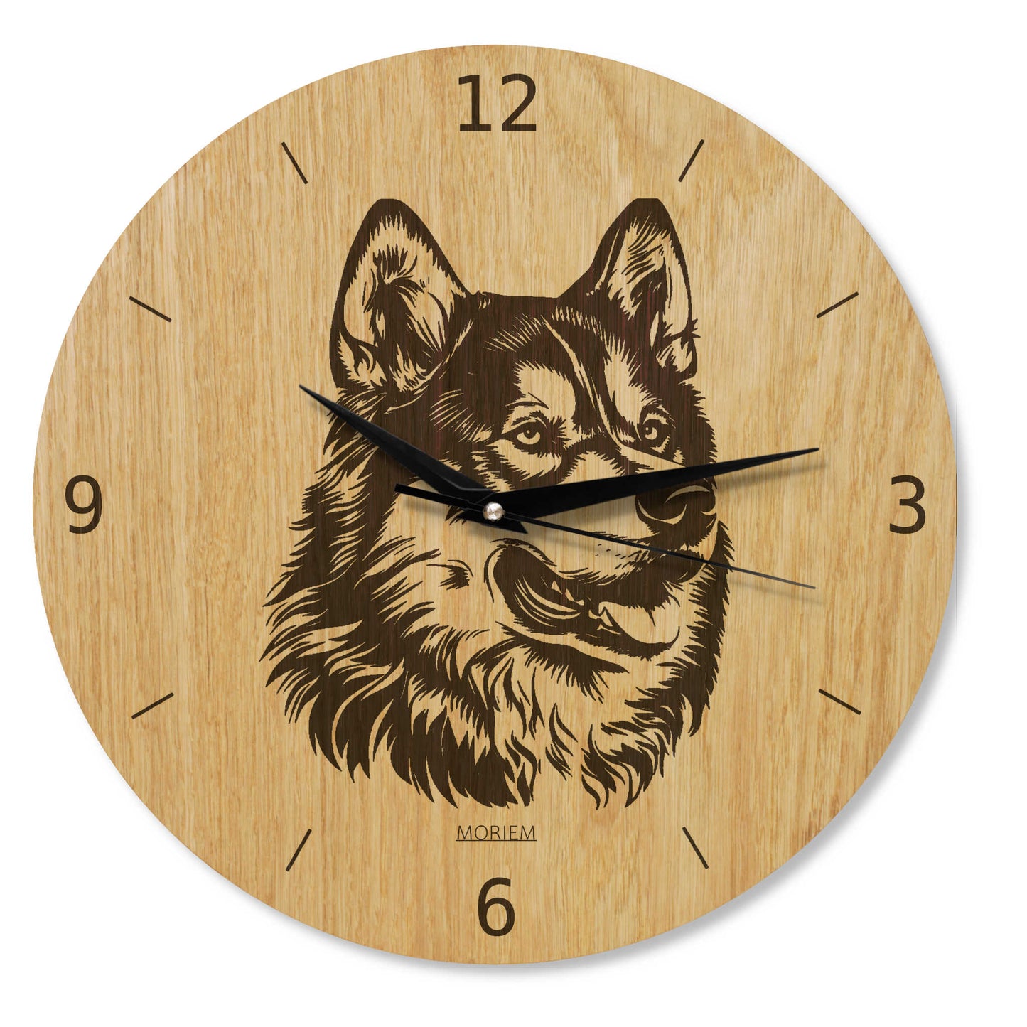 Wanduhr aus Holz - Wohnzimmeruhr modern mit Hundemotiv - 30 cm/40 cm groß