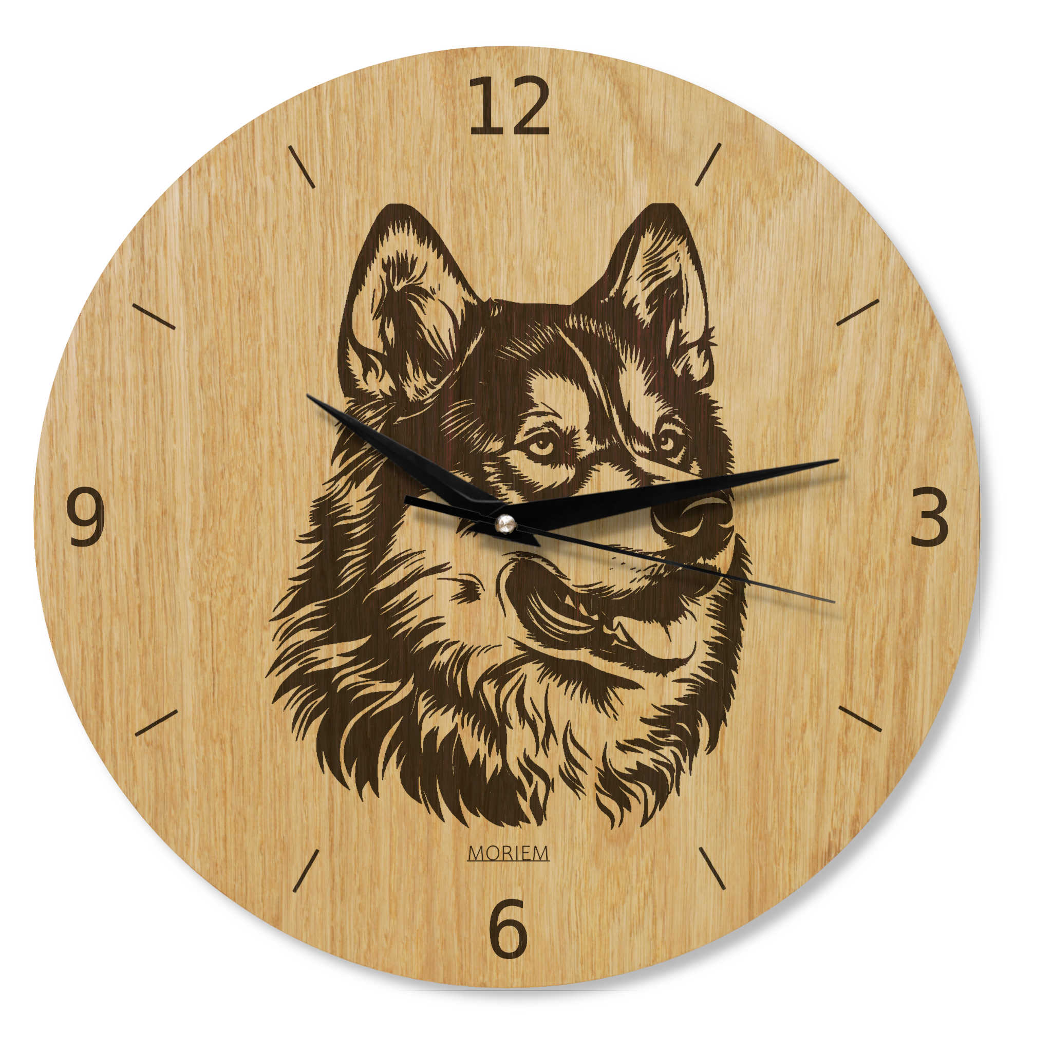 Wanduhr aus Holz - Wohnzimmeruhr modern mit Hundemotiv - 30 cm/40 cm groß