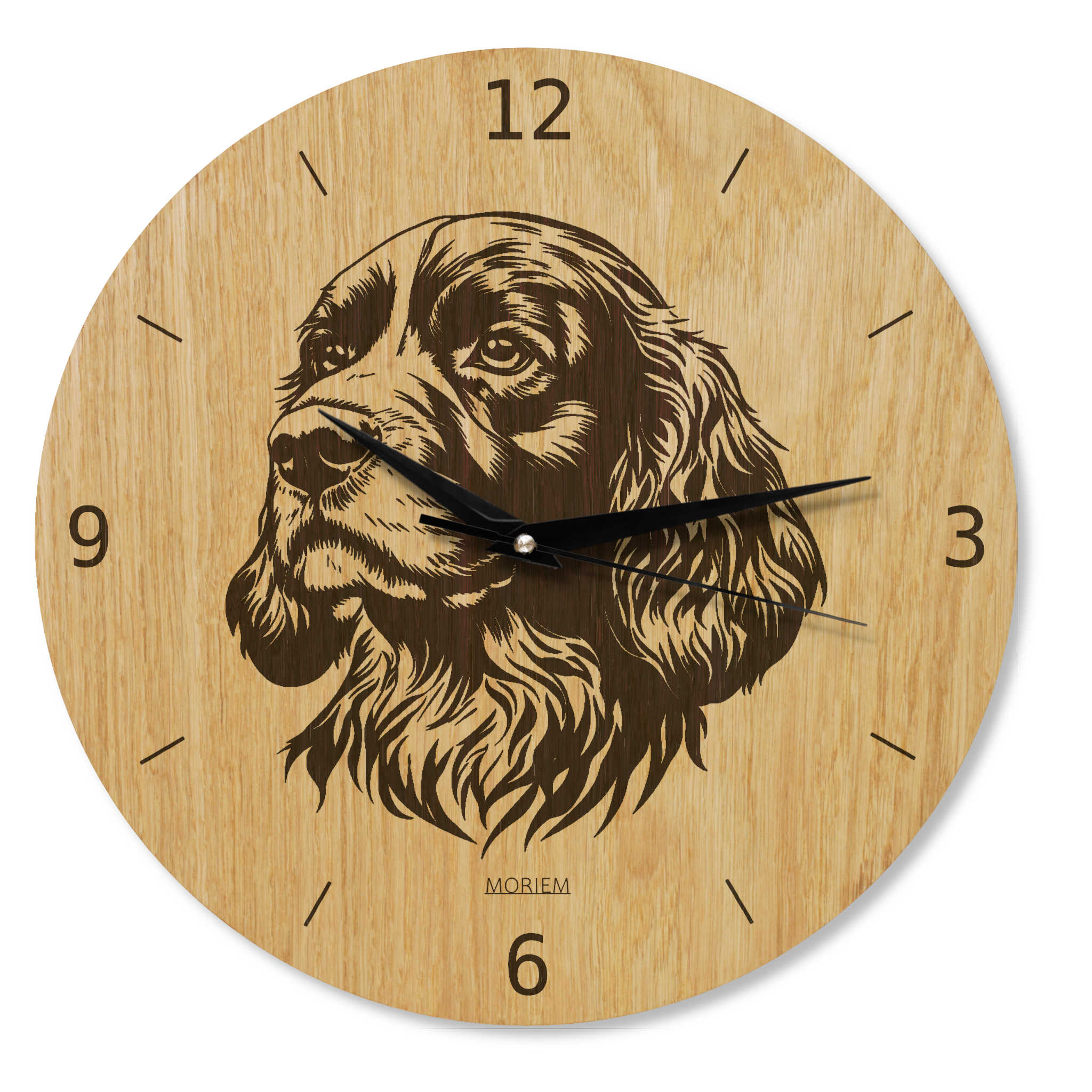 Wanduhr Holz - Wohnzimmeruhr modern mit Hundemotiv - 30 cm/40 cm groß