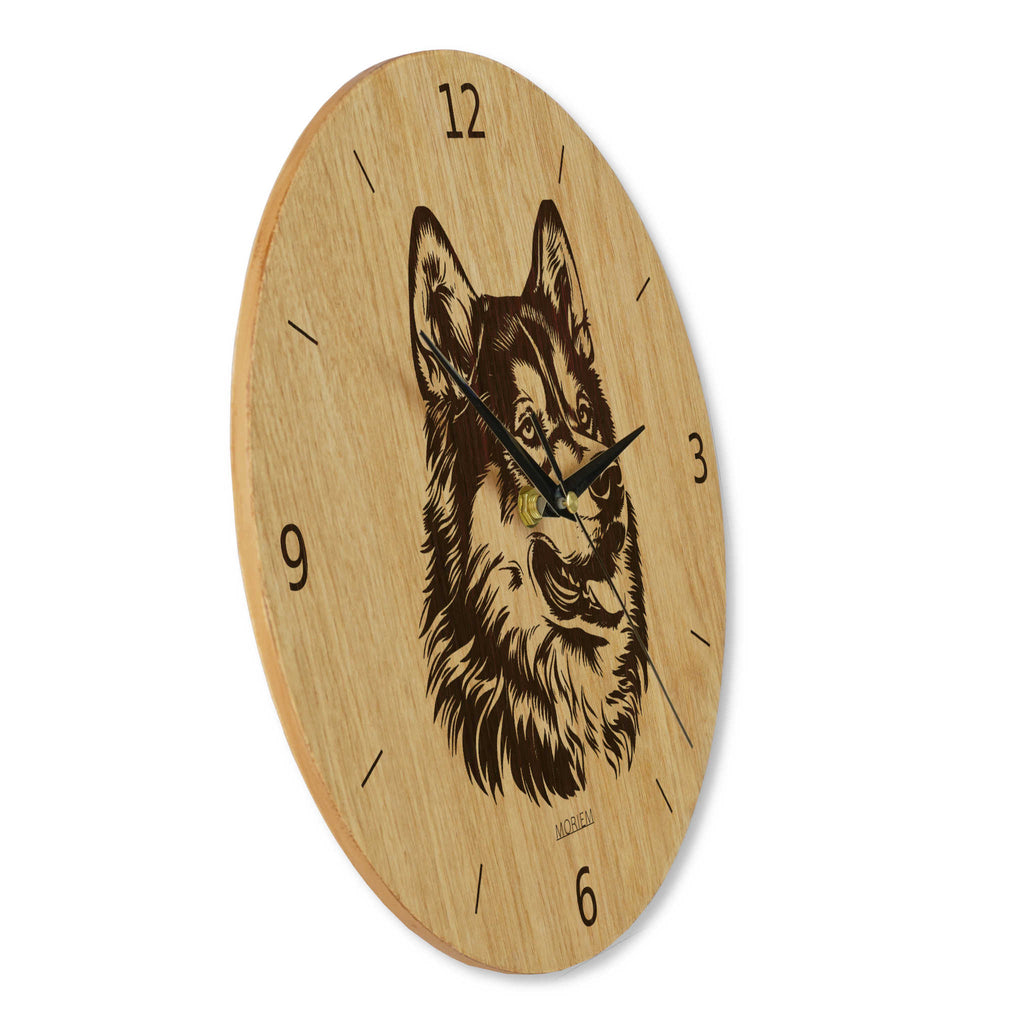 Wanduhr aus Holz - Wohnzimmeruhr modern mit Hundemotiv - 30 cm/40 cm groß