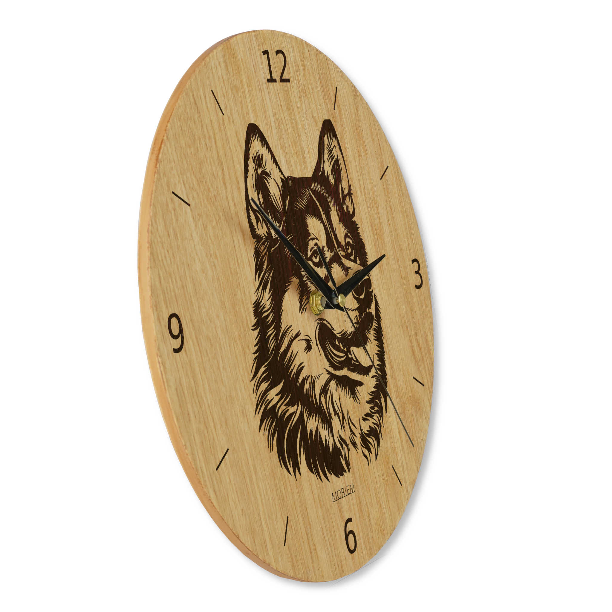 Wanduhr aus Holz - Wohnzimmeruhr modern mit Hundemotiv - 30 cm/40 cm groß