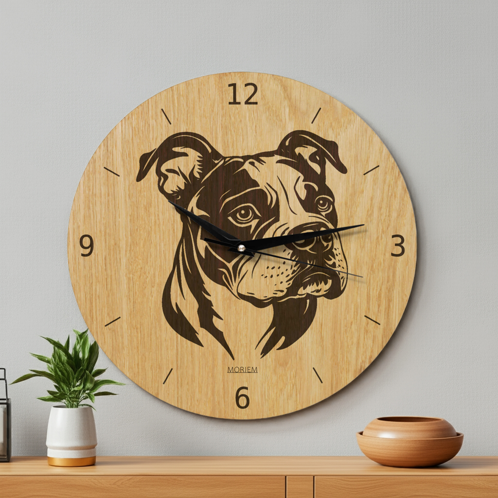 Wanduhr aus Holz - Wohnzimmeruhr modern mit Hundemotiv - 30 cm/40 cm groß